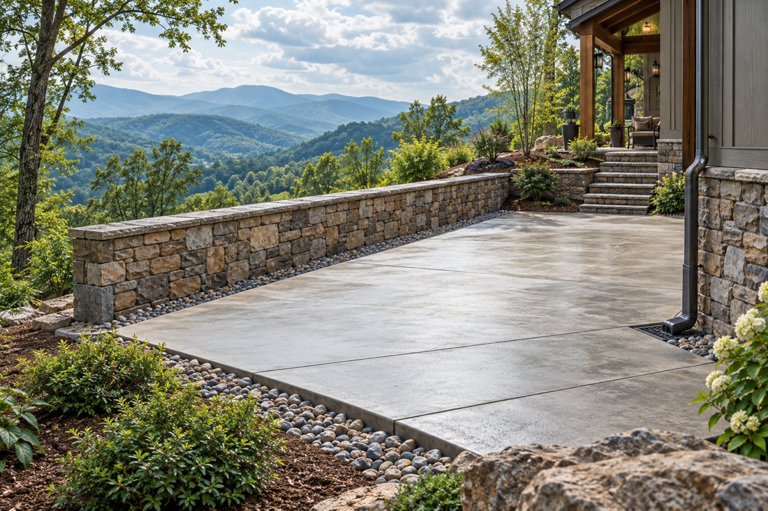 concrete flatwork and a retaining wall